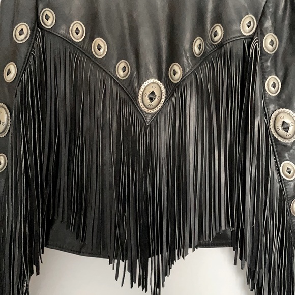 Vintage Black Gypsy Fringe Leather Jacket - Size 8 - Picture 10 of 10